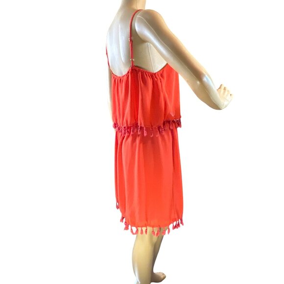 (5 for $25) Xhilaration Tiered Pom Pom Trim Sleeveless Dress in Crimson Red - Picture 4 of 6